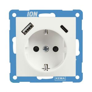 ION Wandcontactdoos RA USB A + USB C met Aanraakbeveiliging E1 Alpin Wit  10.302.414