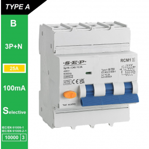 SEP RCM1 Aardlekautom. 3p+n, B25, 100mA, 10kA, Type A[S]