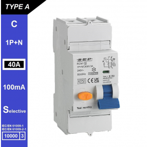 SEP RCM1 Aardlekautom. 1p+n, C40, 100mA, 10kA, Type A[S]