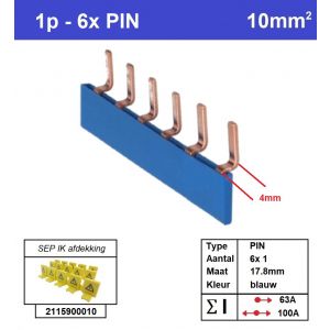 SEP P01006B10, Kam 1f  6x PIN, 17.8mm, blauw gebogen
