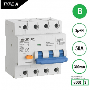 SEP RCM4 Aardlekautom. 3p+n, B50, 300mA, 6kA, Type A, (81mm)