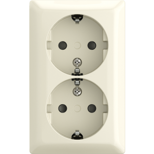 Busch-Jaeger | 2x wandcontactdoos met randaarde en kinderbeveiliging | Opbouw crème | 202 EAPBJ-522 | 2TKA00005532