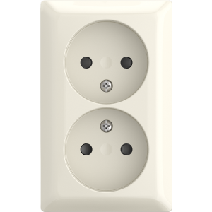 Busch-Jaeger | 2x wandcontactdoos zonder randaarde met kinderbeveiliging | Opbouw crème | 202 APBJ-522 | 2TKA00005534