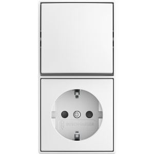 Busch-Jaeger | Combinatie wandcontactdoos met randaarde, kinderbeveiliging en wisselschakelaar | Opbouw wit | 2601/6/20 EAPBJ-524 | 2TKA00005536