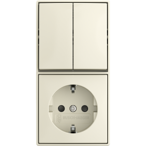 Busch-Jaeger | Combinatie wandcontactdoos met randaarde, kinderbeveiliging en serieschakelaar | Opbouw crème | 2601/5/20 EAPBJ-522 | 2TKA00005539