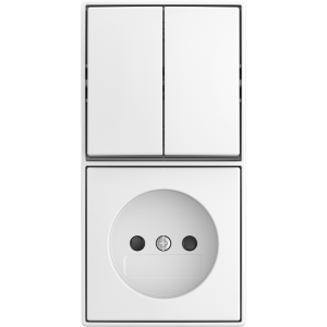 Busch-Jaeger | Combinatie wandcontactdoos zonder randaarde met kinderbeveiliging en serieschakelaar | Opbouw wit |  2601/5/20 APBJ-524 | 2TKA00005542