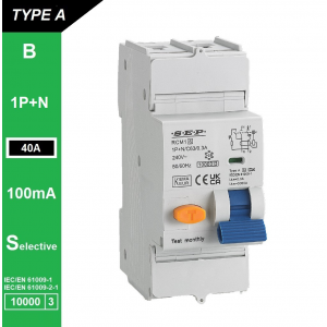 SEP RCM1 Aardlekautom. 1p+n, B40, 100mA, 10kA, Type A[S]