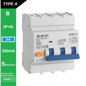 SEP RCM1 Aardlekautom. 3p+n, B20, 300mA, 10kA, Type A[S]