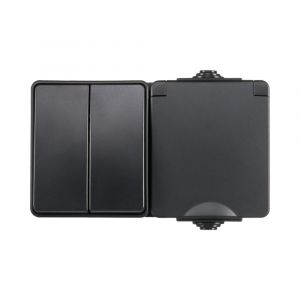 De Opbouw Combinatie Verticaal Wandcontactdoos en Serieschakelaar IP55 heeft een gemakkelijke installatie en beschikt over een lichtschakelaar met twee knoppen, waarmee u gemakkelijk vanaf één plek twee lampen of lampgroepen kan bedienen.