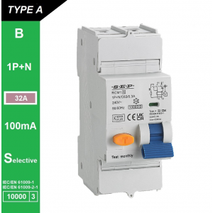 SEP RCM1 Aardlekautom. 1p+n, B32, 100mA, 10kA, Type A[S]