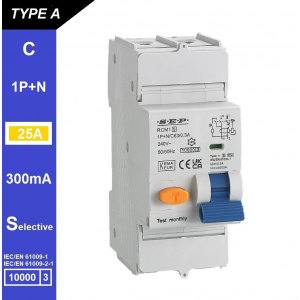 SEP RCM1 Aardlekautom. 1p+n, C25, 300mA, 10kA, Type A[S]