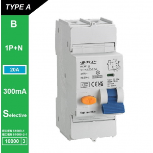 SEP RCM1 Aardlekautom. 1p+n, B20, 300mA, 10kA, Type A[S]