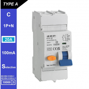 SEP RCM1 Aardlekautom. 1p+n, C20, 100mA, 10kA, Type A[S]