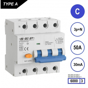 SEP RCM4 Aardlekautom. 3p+n, C50, 30mA, 6kA, Type A, (81mm)