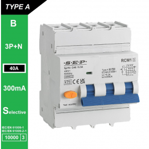 SEP RCM1 Aardlekautom. 3p+n, B40, 300mA, 10kA, Type A[S]
