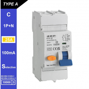 SEP RCM1 Aardlekautom. 1p+n, C25, 100mA, 10kA, Type A[S]