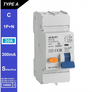 SEP RCM1 Aardlekautom. 1p+n, C20, 300mA, 10kA, Type A[S]