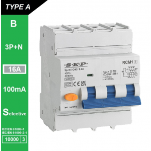 SEP RCM1 Aardlekautom. 3p+n, B16, 100mA, 10kA, Type A[S]