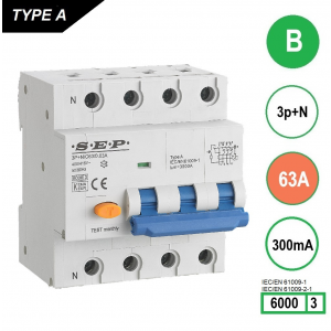 SEP RCM4 Aardlekautom. 3p+n, B63, 300mA, 6kA, Type A, (81mm)