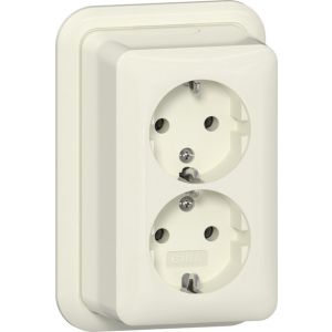 Gira / 2-voudige wandcontactdoos met randaarde, montageplaat en adapter K/P25 / Opbouw crème / 478010