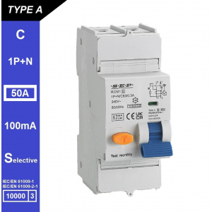 SEP RCM1 Aardlekautom. 1p+n, C50, 100mA, 10kA, Type A[S]