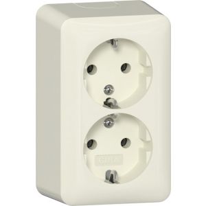 Gira / 2-voudige wandcontactdoos (CEE 7/3, type F) met randaarde en montageplaat / Opbouw crème / 478012