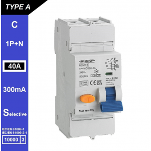 SEP RCM1 Aardlekautom. 1p+n, C40, 300mA, 10kA, Type A[S]