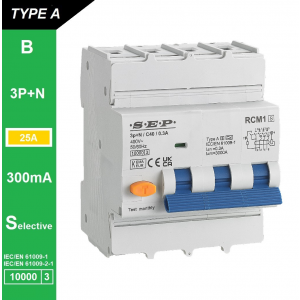 SEP RCM1 Aardlekautom. 3p+n, B25, 300mA, 10kA, Type A[S]