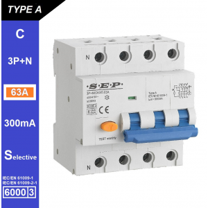 SEP RCM4 Aardlekautom. 3p+n, C63, 300mA, 6kA, Type A[S], (81mm)