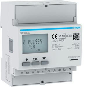 HAGER ECP300C | kWh-meter 80A, 3-fase, MID, geijkt | ECP300C