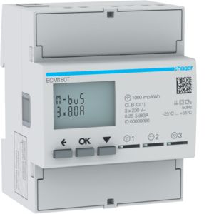 HAGER ECM180T | kWh-meter 80A, 1-fase, MID, geijkt | ECM180T