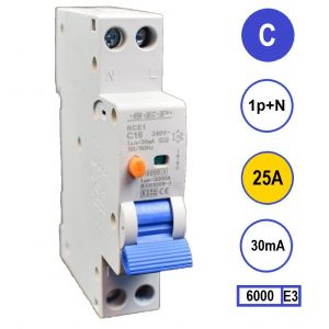 SEP aardlekautomaat / 25A, 30mA, C-kar, 1P+N (18mm) / RCE1-1NC25