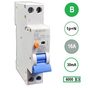 SEP aardlekautomaat / 16A, 30mA, B-kar, 1P+N (18mm) / RCE1-1NB16