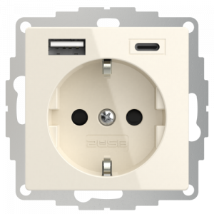 Wandcontactdoos met dubbele USB (A+C) aansluiting - Crème wit