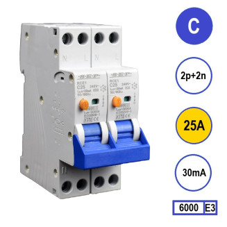 SEP aardlekautomaat / 25A, 30mA, C-kar, 2P+2N (36mm) / RCE1-2N-C25