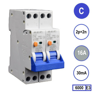 SEP aardlekautomaat / 16A, 30mA, C-kar, 2P+2N (36mm) / RCE1-2N-C16