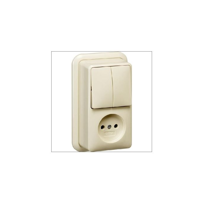 Gira | combinatie serieschakelaar/wandcontactdoos zonder randaarde | Opbouw Crème | 047510
