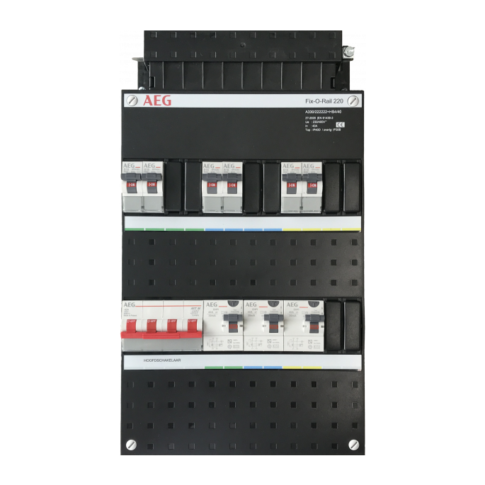 AEG Groepenkast | 6 Groepen 6 x Lichtgroepen | 3 Fase | Fix-O-Rail 220 x 330 mm | A330/222222+HS4/40