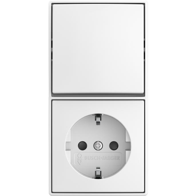 Busch-Jaeger | Combinatie wandcontactdoos met randaarde, kinderbeveiliging en wisselschakelaar | Opbouw wit | 2601/6/20 EAPBJ-524 | 2TKA00005536