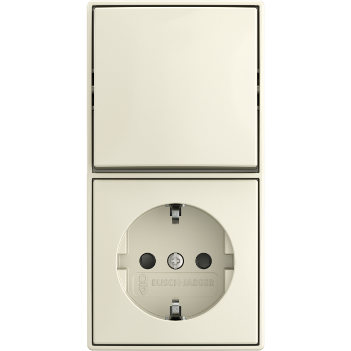 Busch-Jaeger | Combinatie wandcontactdoos met randaarde, kinderbeveiliging en wisselschakelaar | Opbouw crème | 2601/6/20 EAPBJ-522 | 2TKA00005537