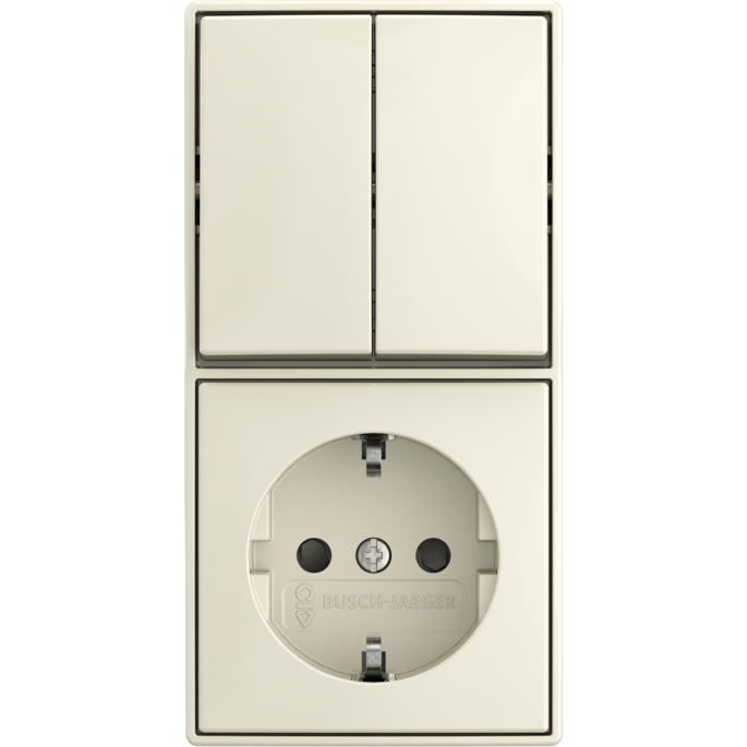 Busch-Jaeger | Combinatie wandcontactdoos met randaarde, kinderbeveiliging en serieschakelaar | Opbouw crème | 2601/5/20 EAPBJ-522 | 2TKA00005539