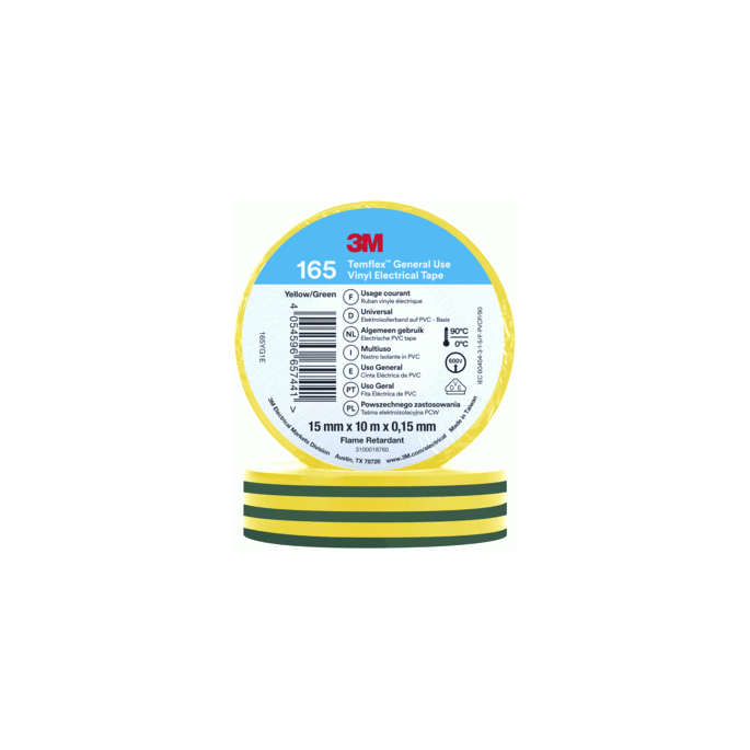 3M 165YG1E TAPE TEMFLEX GE/GR 15MMX10M