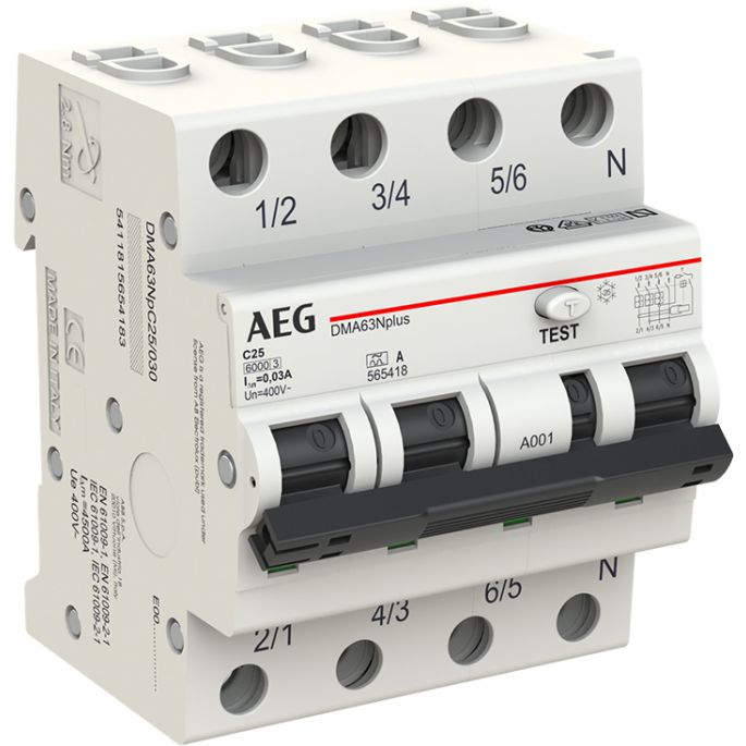 AEG aardlekautomaat / 25A, 30mA, C-kar, 3P+N / 565418