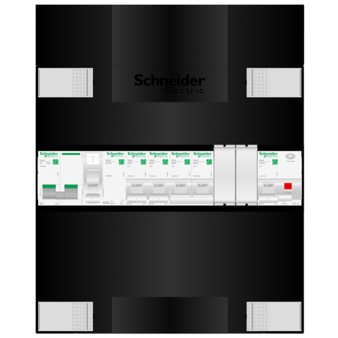 Schneider groepenkast 1 fase met 2 groepen + fornuisgroep en aardlekautomaat ADVA11224FH1