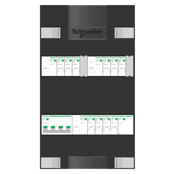 Schneider groepenkast 3 fase met 8 groepen + fornuisgroep en beltrafo ADVG2323224FTH3