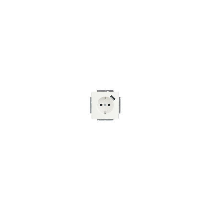 Busch-Jaeger | Wandcontactdoos randaarde kinderbeveiliging met USB-voeding | Future Linear Glanzend Wit | 20 EUCBUSB-84