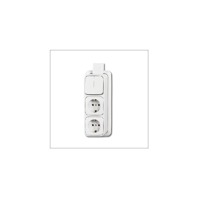 Busch-Jaeger | Combinatie serieschakelaar / 2 x wandcontactdoos met randaarde | Opbouw Wit | 2601/5/2300/2EAPJW