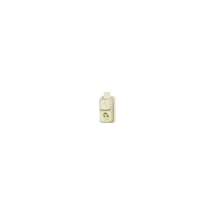 Busch-Jaeger | Combinatie serieschakelaar/wandcontactdoos zonder randaarde | Opbouw Crème | 2601/5/2300 APJ