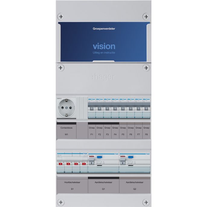 Groepenkast Hager | 8 Groepen 8 x Lichtgroepen 1 x Wandcontactdoos | 3 Fase | VKG44L-W