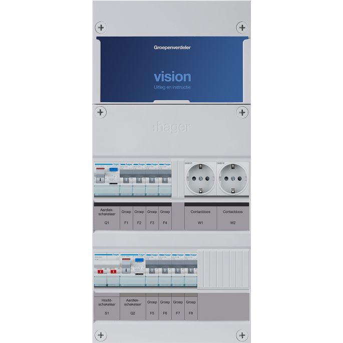 Groepenkast Hager | 8 Groepen 8 x Lichtgroepen 2 x Wandcontactdozen | 1 Fase | VKG44E-WW